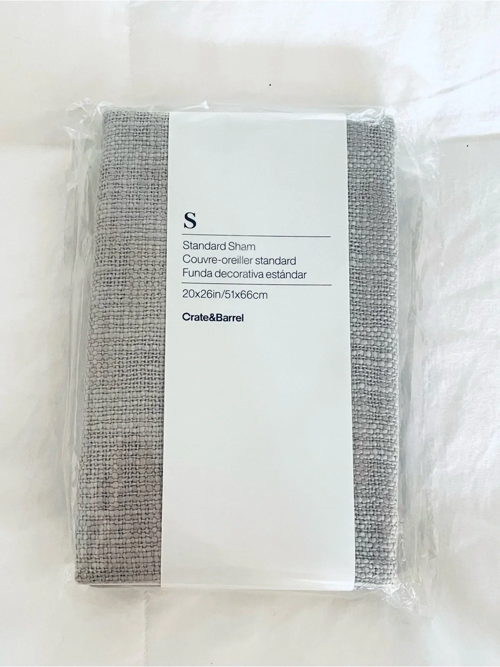 NIP Crate & Barrel Sham Tweed Gray 100% Cotton Button Back Standard